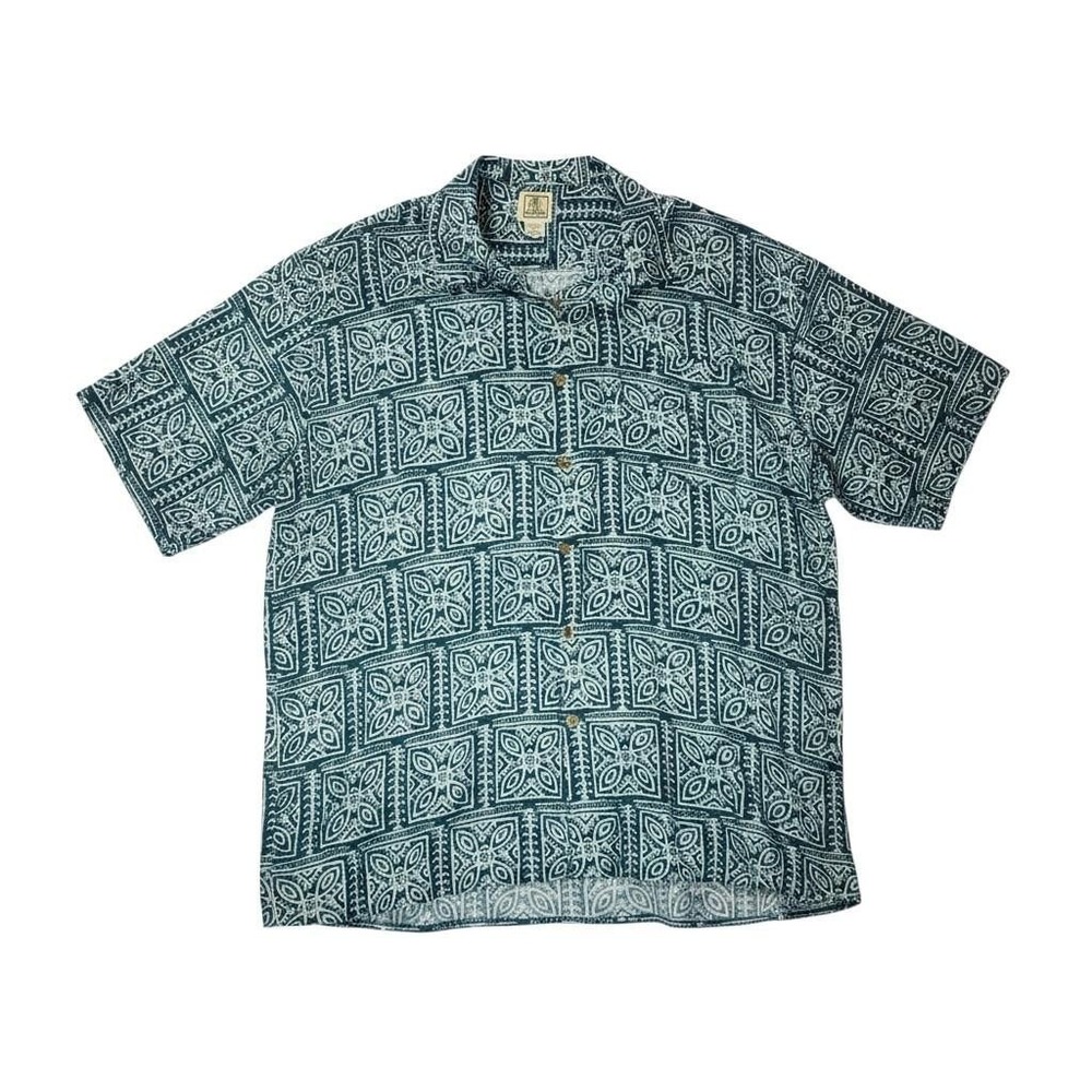 Morra Bay Shirt Mens XL Blue Geometric Hawaiian Short Sleeve Button Up Tropical